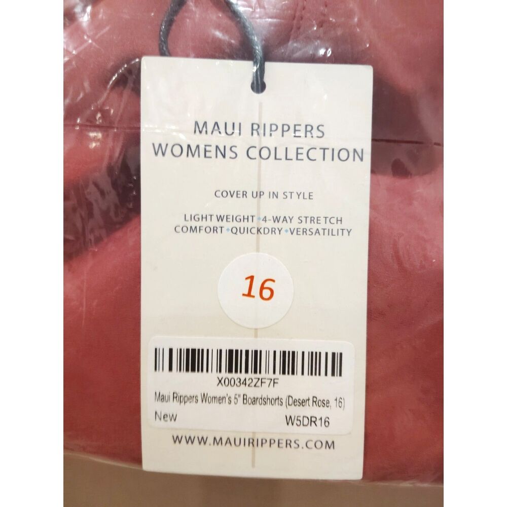 NWT Maui Rippers Women's 5" Classic Board shorts - Desert Rose- Size 16